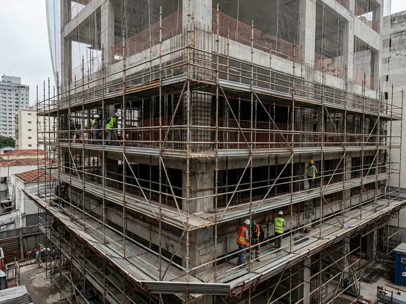 Andaime multidirecional sistema roseta montado em obra industrial