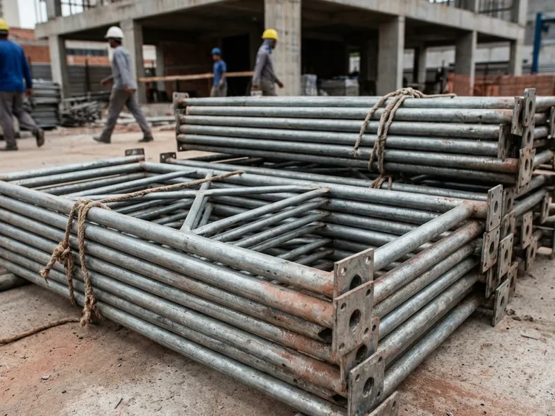 Andaime tubular de aço galvanizado com abraçadeiras em canteiro de obras