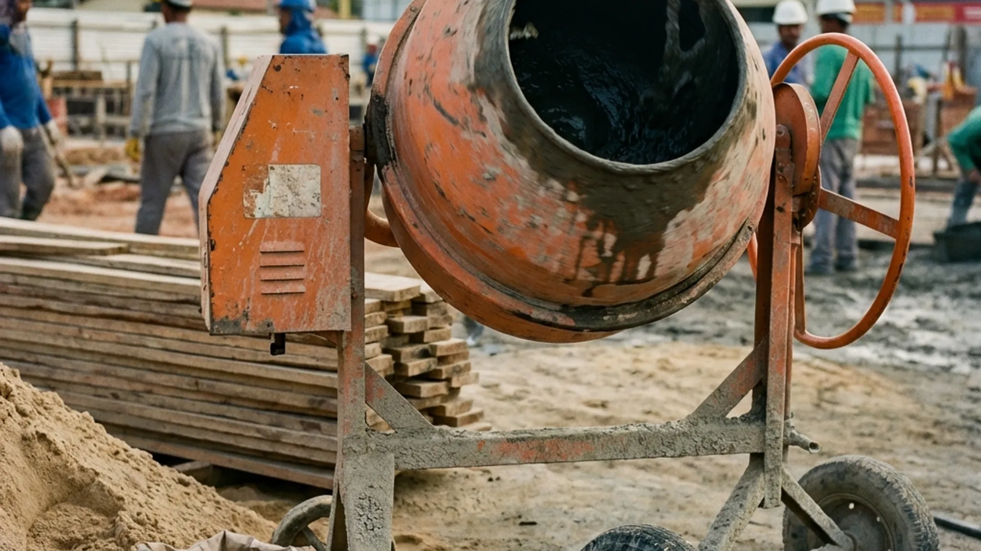 Betoneira em canteiro de obras