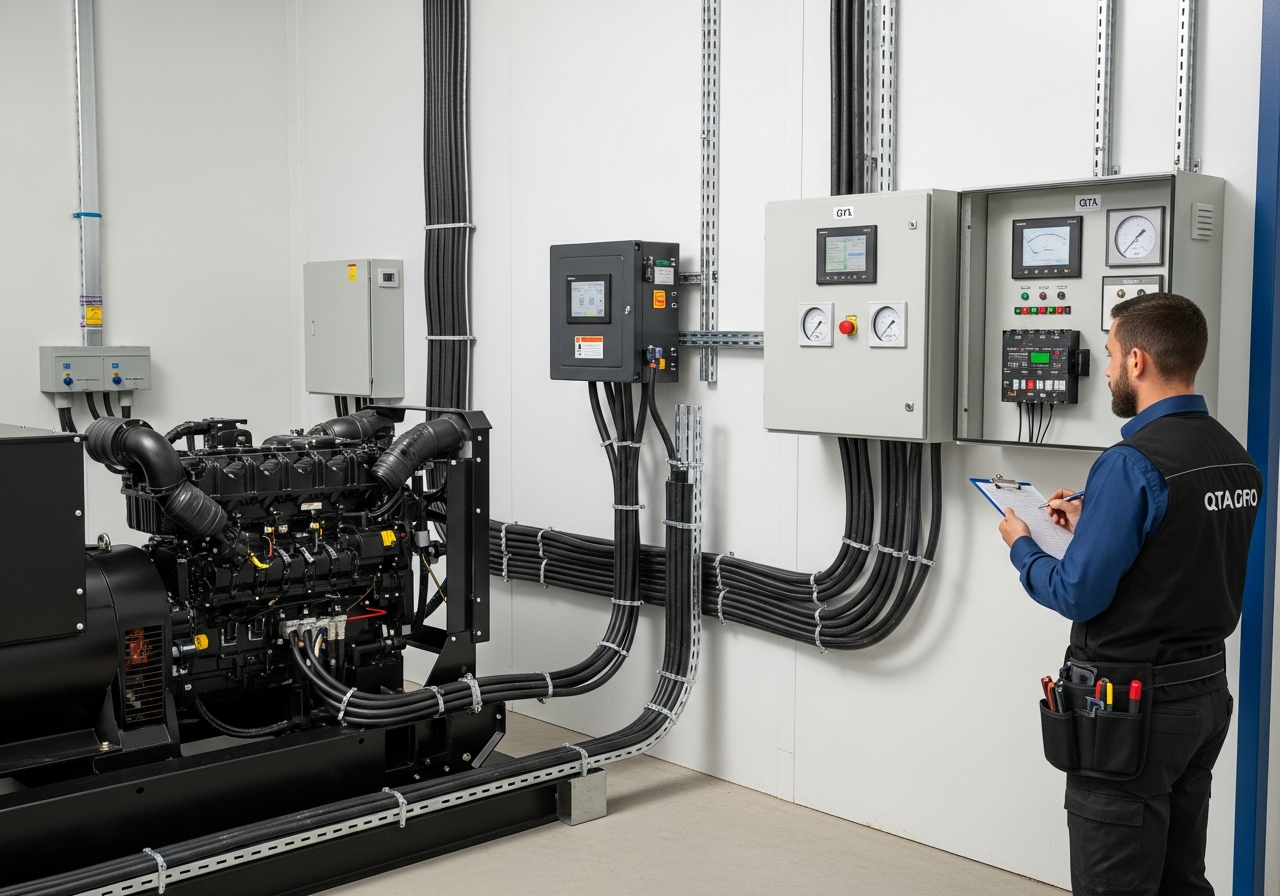 Grupo gerador industrial fornecendo energia para um grande centro de distribuição refrigerado