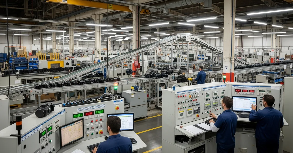 Medidor de energia elétrica e painel de distribuição em instalação industrial durante horário de ponta