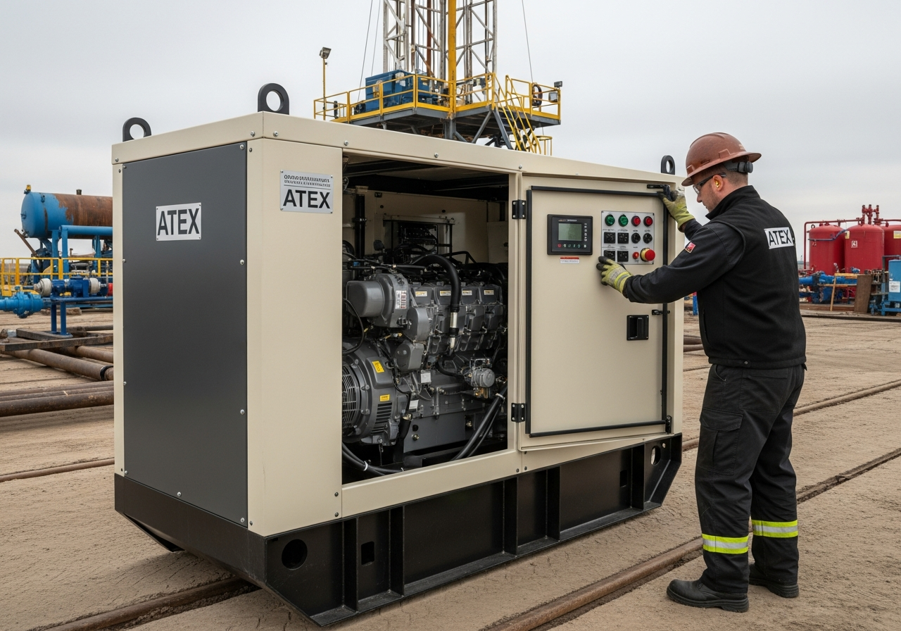 Grupo gerador robusto em operação em plataforma de petróleo offshore