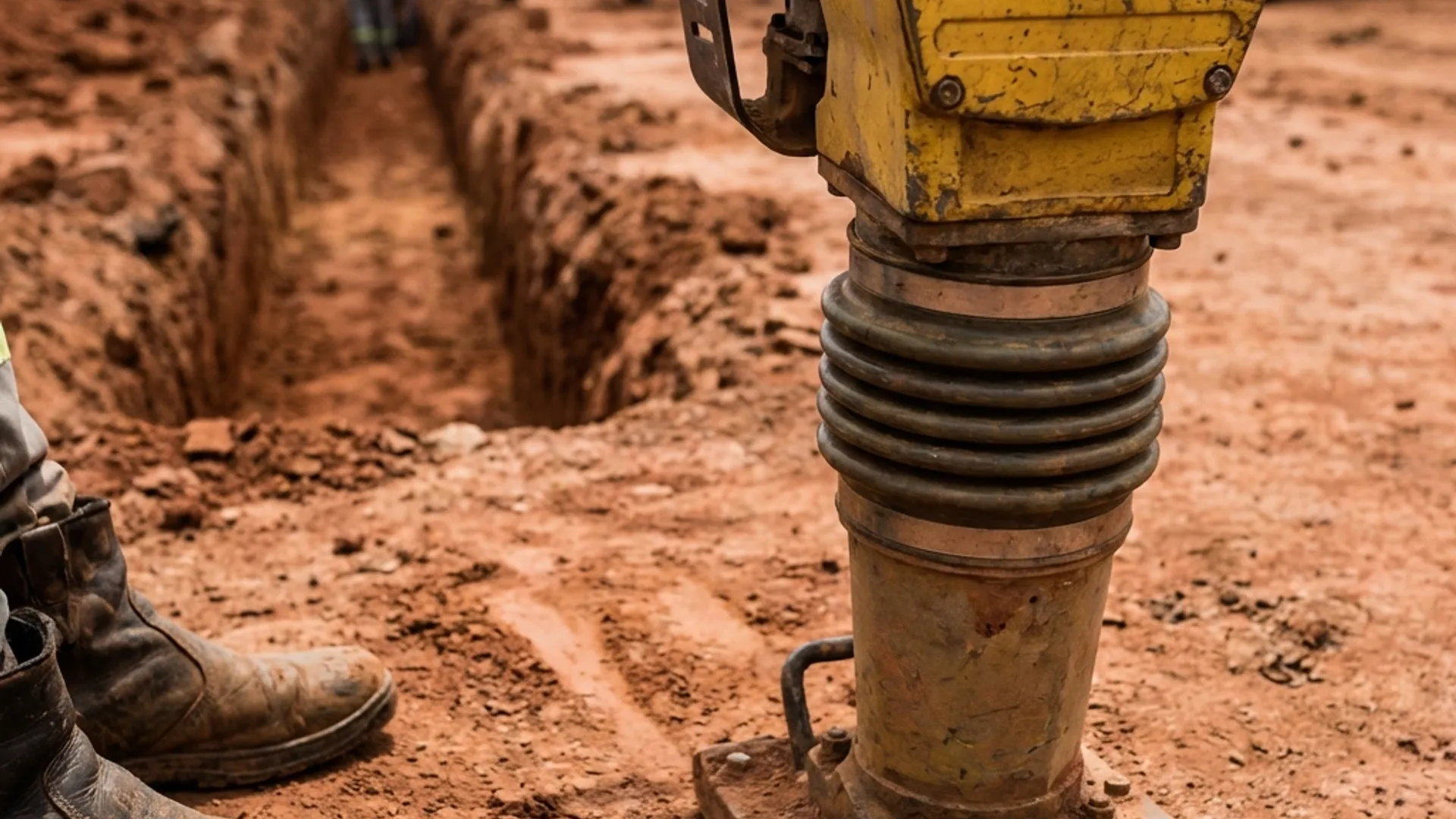 Compactador de solo em canteiro de obras
