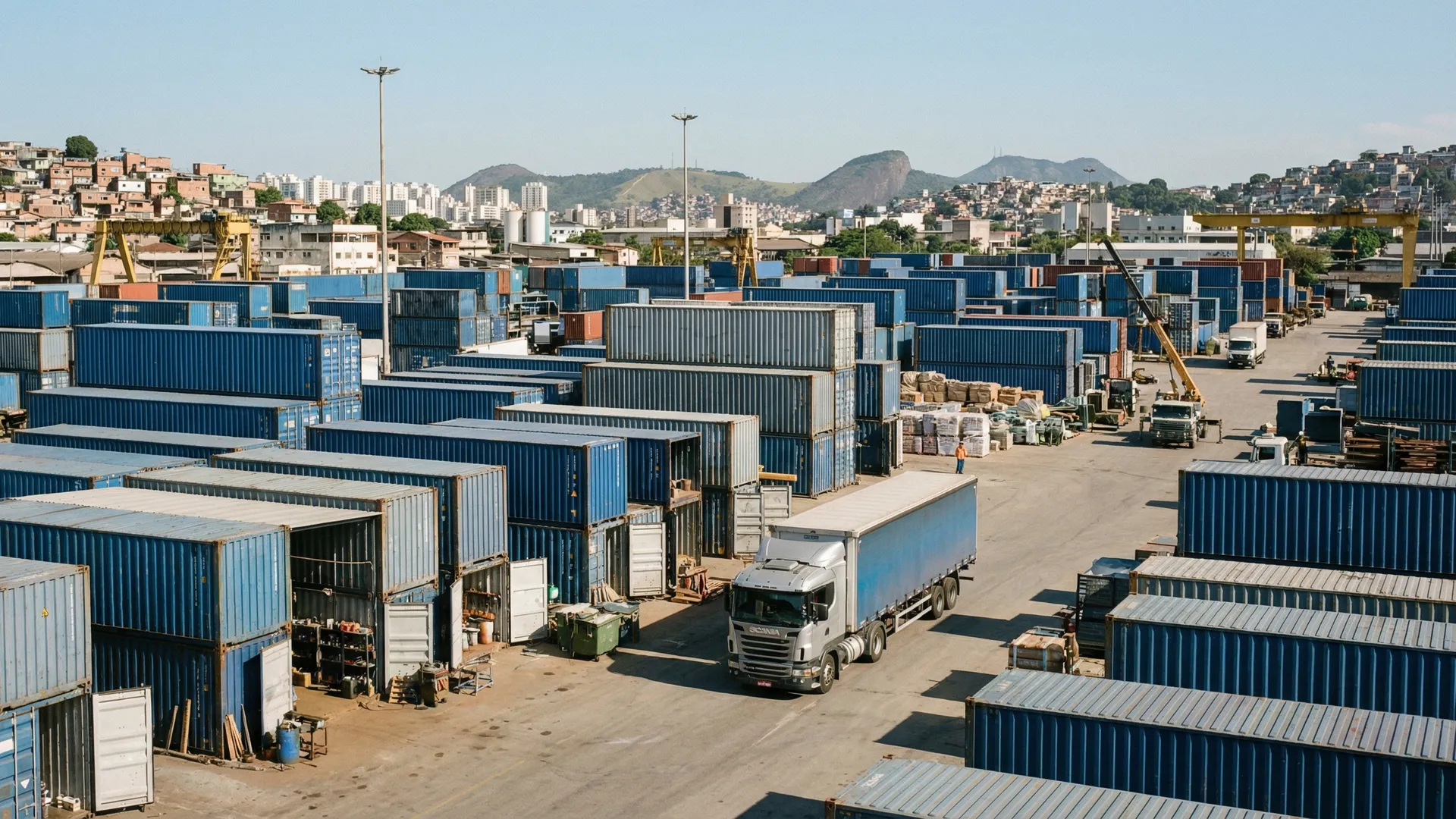 Pátio de containers de armazenamento industrial