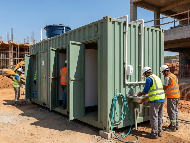 Container sanitário e vestiário em canteiro de obras