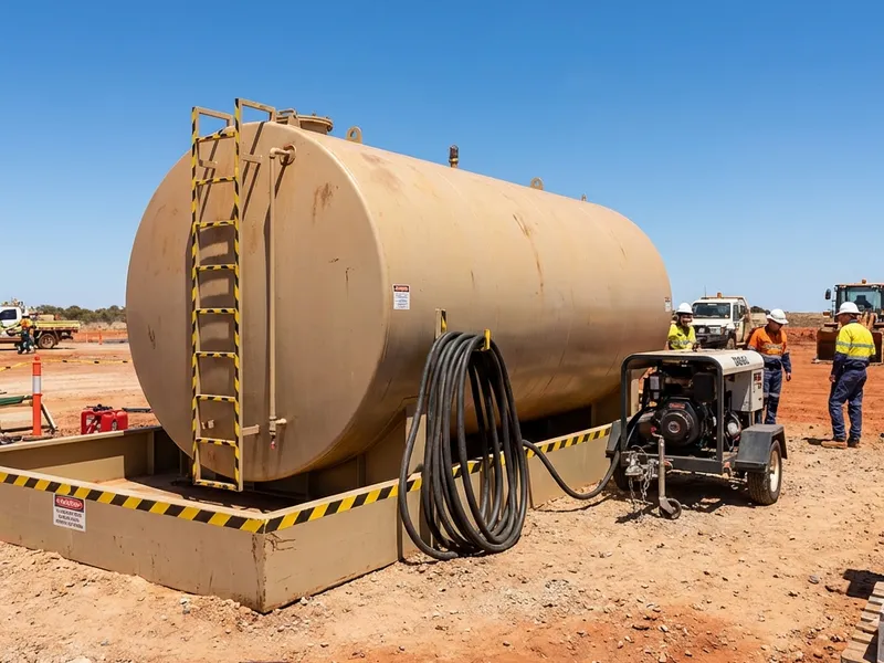Tanque horizontal de combustível com bomba de abastecimento