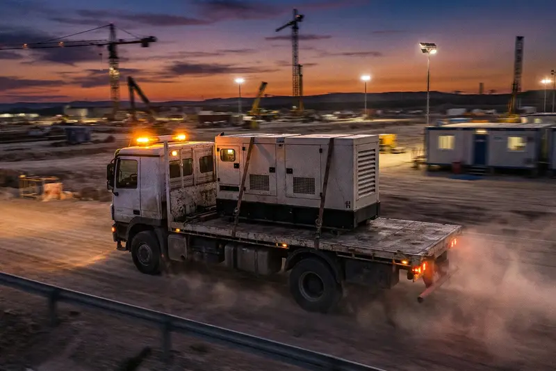 Caminhão com gerador montado avançando em resposta de emergência para local afetado por apagão
