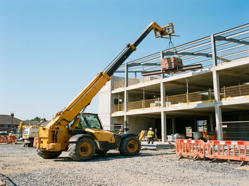 Telehandler manipulador telescópico em canteiro de obras
