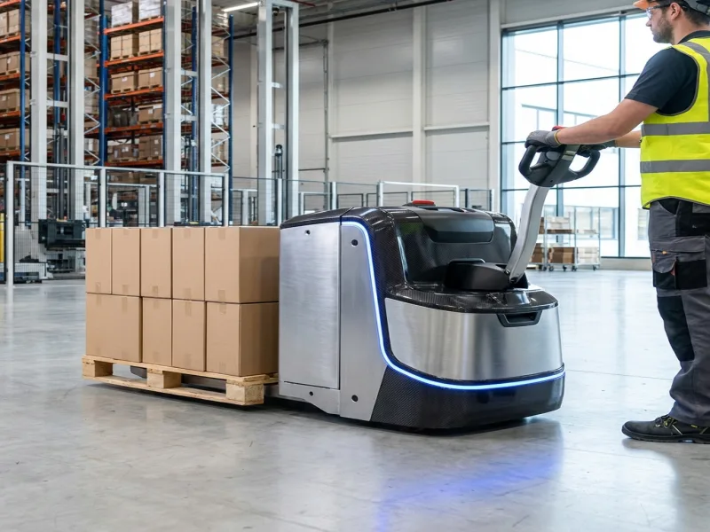 Transpaleteira elétrica para movimentação de paletes em armazém