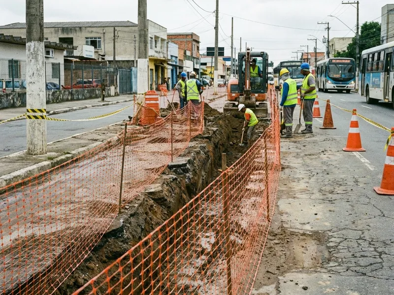 Tela tapume plástica laranja instalada em obra viária